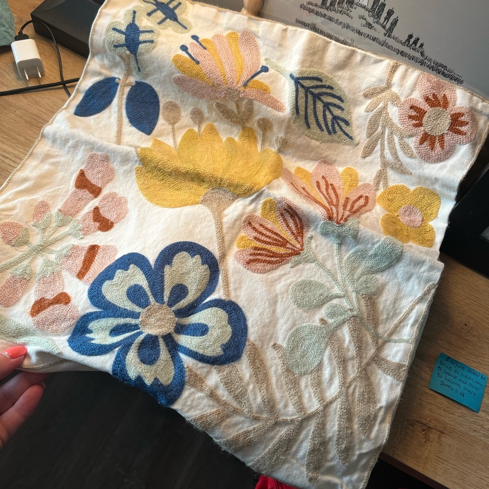 Floral Embroidered Pillow Cover